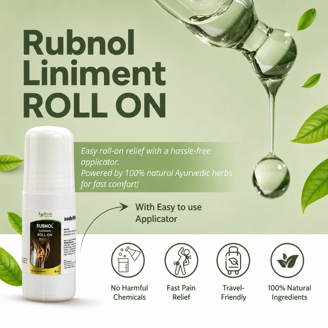 Rubnol Liniment Roll-On Oil | 100% Ayurvedic | Helps in Muscle & Joint Pain Relief | Supports Inflammation Care | Easy Roll-On Application | 60 Ml