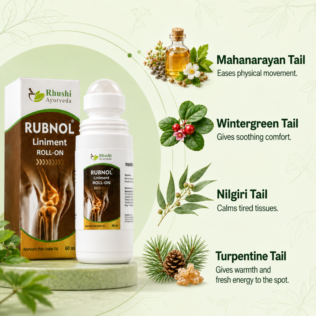 Rubnol Liniment Roll-On Oil | 100% Ayurvedic | Helps in Muscle & Pain Relief | Supports Inflammation Care | Easy Roll-On Application | 60 Ml